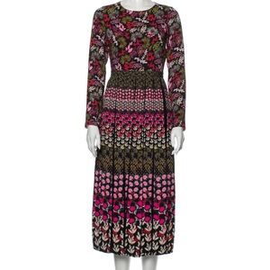 SALONI Pink and Black Tiered A-Line Dress Long Sleeve